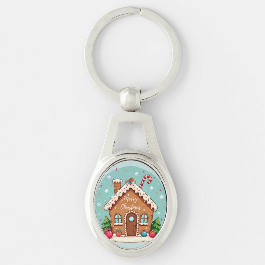 Whimsical Gingerbread House Kerstscene Sleutelhanger (Voorkant)