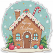 Whimsical Gingerbread House Kerstscene Sticker (Voorkant)