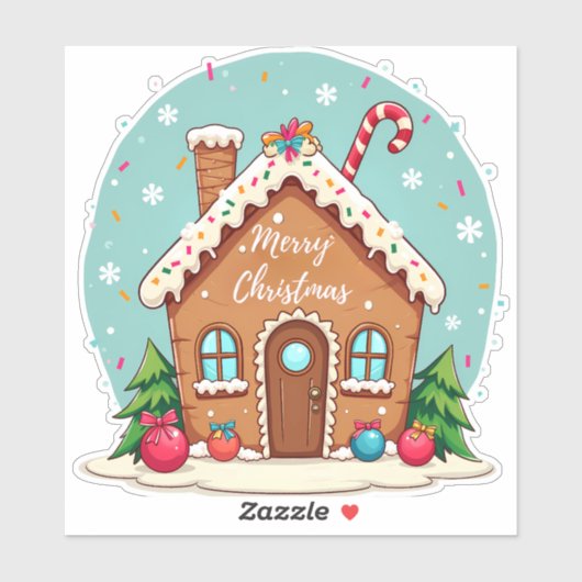 Whimsical Gingerbread House Kerstscene Sticker (Vel)