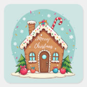 Whimsical Gingerbread House Kerstscene Vierkante Sticker (Voorkant)