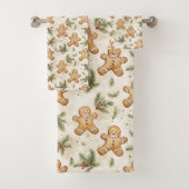 Whimsical Gingerbread & Pine Holiday Pattern Bad Handdoek (Insitu)