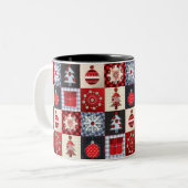 Whimsical Gingham Christmas Patchwork Qui Tweekleurige Koffiemok (Voorkant links)