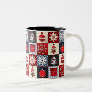 Whimsical Gingham Christmas Patchwork Qui Tweekleurige Koffiemok