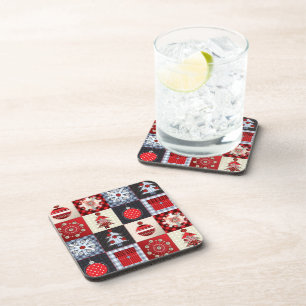 Whimsical Gingham kerstpatchwork Quilt Drankjes Onderzetter