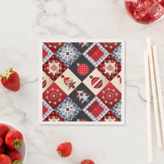 Whimsical Gingham kerstpatchwork Quilt Servetten (Insitu)