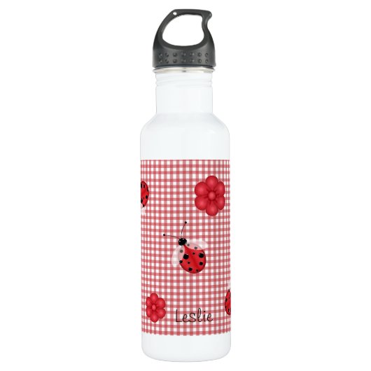 Whimsical Gingham & Ladybugs Waterfles (Voorkant)