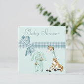 Whimsical Giraffe Blue Baby Shower Kaart (Staand voorkant)