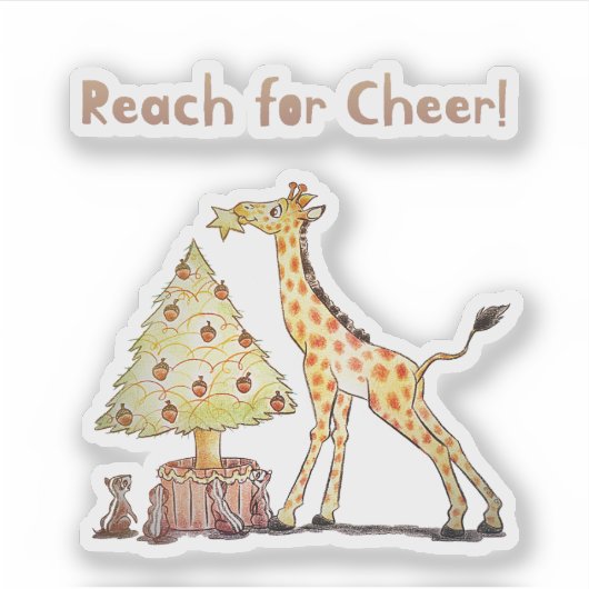 Whimsical Giraffe Holiday Tree Drawing Sticker (Voorkant)