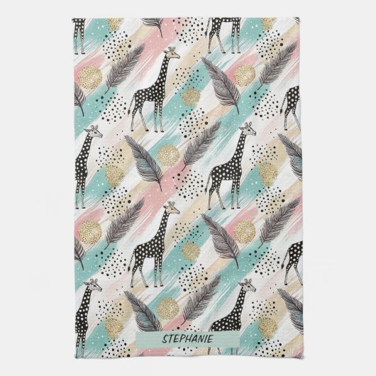 Whimsical Giraffe Polka Dot Pattern – Pastel Theedoek (Verticaal)