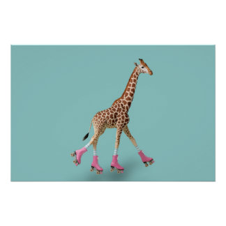 Whimsical Giraffe Roller Skating Poster Perfect Poster