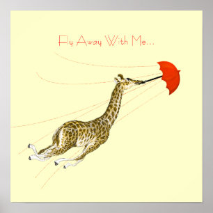 Whimsical Giraffe Umbrella vliegt weg met mijn Pos Poster