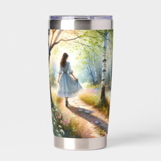 Whimsical Girl Dancing Through Birch Forest Geïsoleerde Drinkbeker (Voorkant)