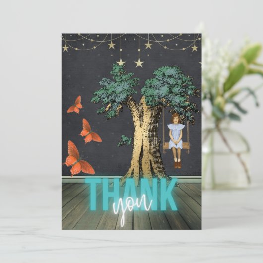 Whimsical Girl in Swing Surreal Carte de remerciem (Debout devant)