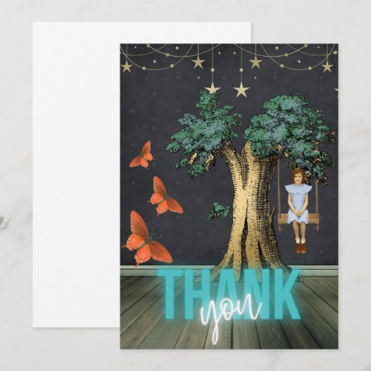 Whimsical Girl in Swing Surreal Carte de remerciem (Devant / Derrière)