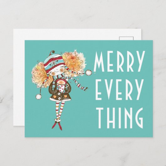 Whimsical Girl Joyer Tout Noël Carte (Devant / Derrière)