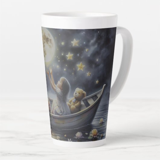 Whimsical Girl Moon Dream Fantasy Scene Latte Mok (Rechterhoek)