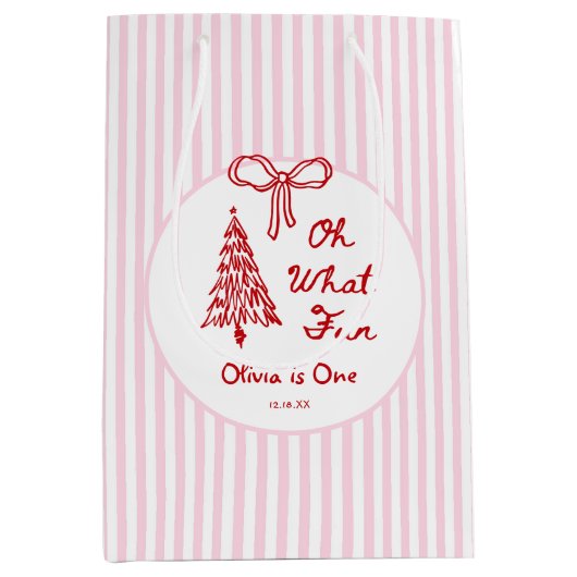 Whimsical Girl Oh What Fun 1st Birthday Party Medium Cadeauzakje (Voorkant)