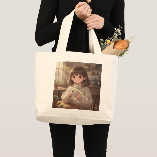 Whimsical Girl with Coffee Tote Bag (Devant (produit))