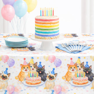 Whimsical Girls Cat Birthday Party Tablecloth  Tafelkleed