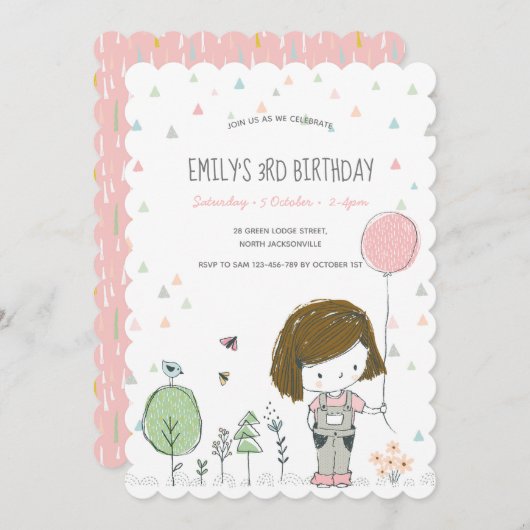 Whimsical Girls Toddlers Invitation Anniversaire (Devant / Derrière)