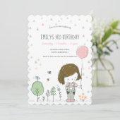 Whimsical Girls Toddlers Invitation Anniversaire (Debout devant)