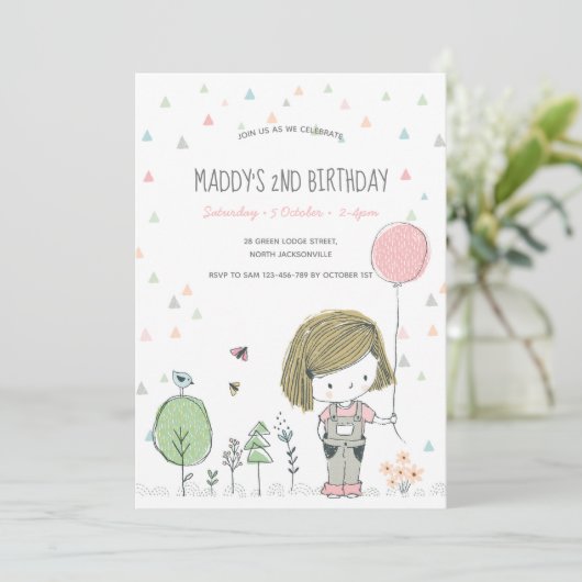 Whimsical Girls Toddlers Invitation Anniversaire (Debout devant)