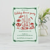 Whimsical Girly Christmas Holiday Dinner Party Kaart (Staand voorkant)