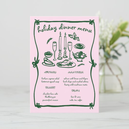 Whimsical Girly Christmas Holiday Dinner Party Menu (Staand voorkant)