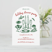 Whimsical Girly Holiday Dinner Party Arched Xmas Kaart (Staand voorkant)