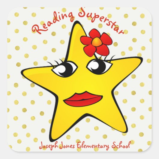 Whimsical Girly Reading Superstar School Vierkante Sticker (Voorkant)