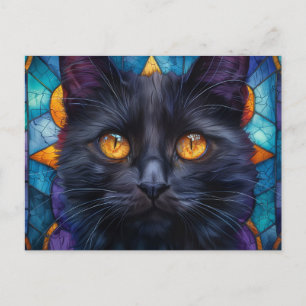Whimsical Glas in lood Black Cat Briefkaart