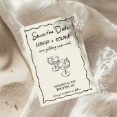 Whimsical Glasses Hearts Drawn Save the Date Kaart