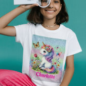 Whimsical glitter bloem eenhoorn T-shirt