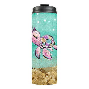 *~* Whimsical Glitter Zee Turtle Shells Star fish Thermosbeker