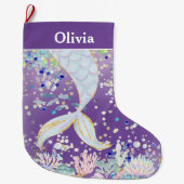 Whimsical Glitter Zeemeermin Beachy Onder het Zee Grote Kerstsok (Voorkant)