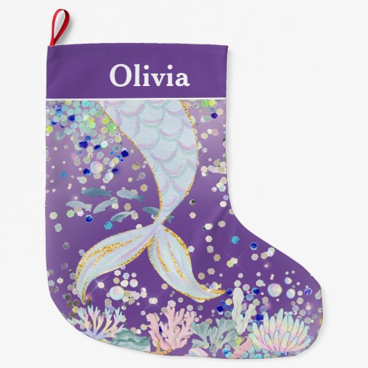 Whimsical Glitter Zeemeermin Beachy Onder het Zee Grote Kerstsok (Voorkant)