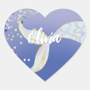 Whimsical Glitter Zeemeermin Beachy Onder het Zee Hart Sticker
