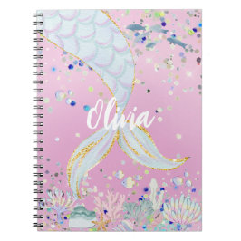 Whimsical Glitter Zeemeermin Beachy Onder het Zee Notitieboek