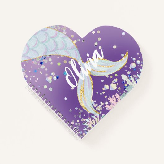 Whimsical Glitter Zeemeermin Beachy Onder het Zee Notitieboek (Voorkant)