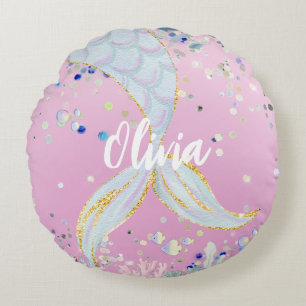 Whimsical Glitter Zeemeermin Beachy Onder het Zee Rond Kussen