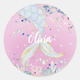 Whimsical Glitter Zeemeermin Beachy Onder het Zee Ronde Sticker