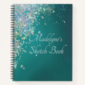 Whimsical Glittery Blauwgroen Sketch Notitieboek (Voorkant)