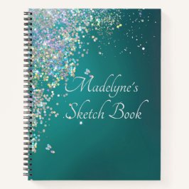 Whimsical Glittery Blauwgroen Sketch Notitieboek