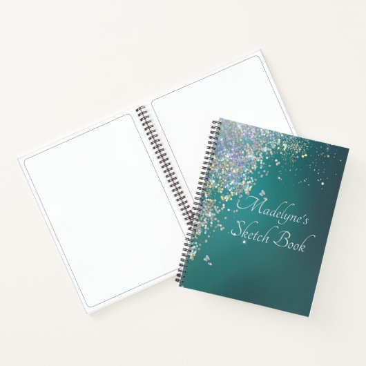 Whimsical Glittery Blauwgroen Sketch Notitieboek (Binnen)
