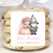 Whimsical Gnome bruid bruidegom net getrouwd bruil Vierkante Sticker