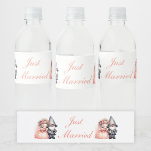 Whimsical Gnome bruid bruidegom net getrouwd bruil Waterfles Etiket