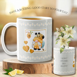 Whimsical Gnome Don’t Worry Bee Happy Daisy Mug Koffiemok