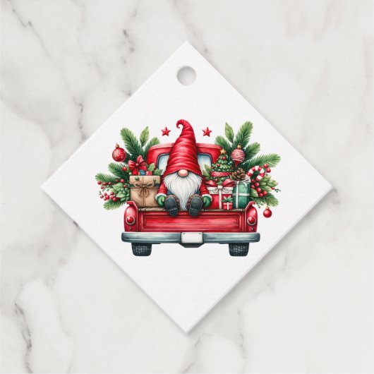 Whimsical Gnome in vrachtwagen met geschenken Bedankjes Labels (Voorkant)
