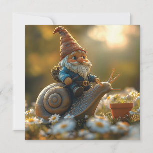Whimsical Gnome op Snail Ride Magical Garden Scene Feestdagenkaart