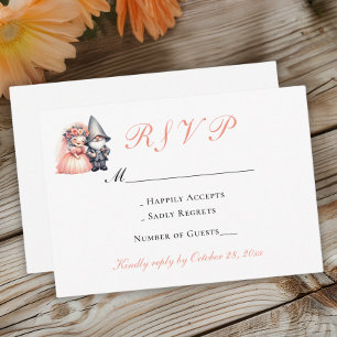 Whimsical Gnome Sinaasappel Woodland Wedding RSVP Kaartje